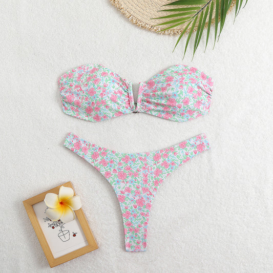 Dame Bandeau Bikini med smukt blomsterprint Stilla