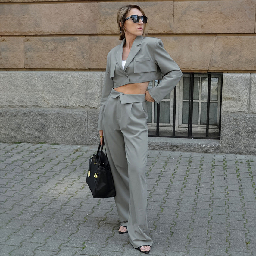 Dame Cropped Blazer- og Buksedragtt Stilla