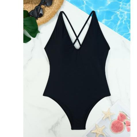 Dame Dyb V-hals Rygfri Enkelt Badebuks Stilla