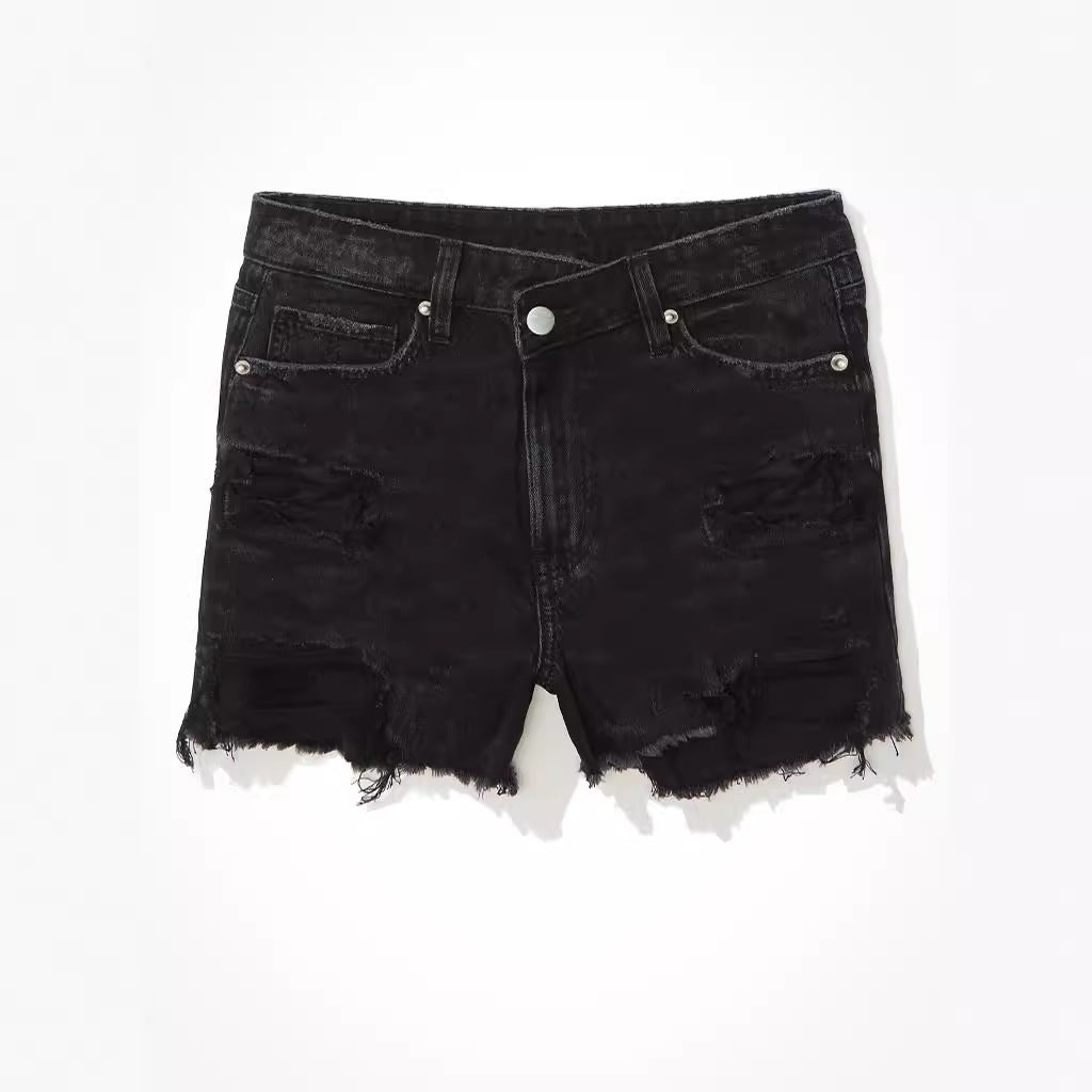 Dame Destroyed Jeans-Shorts i afslappet vintage-stil med frynset detaljer Stilla