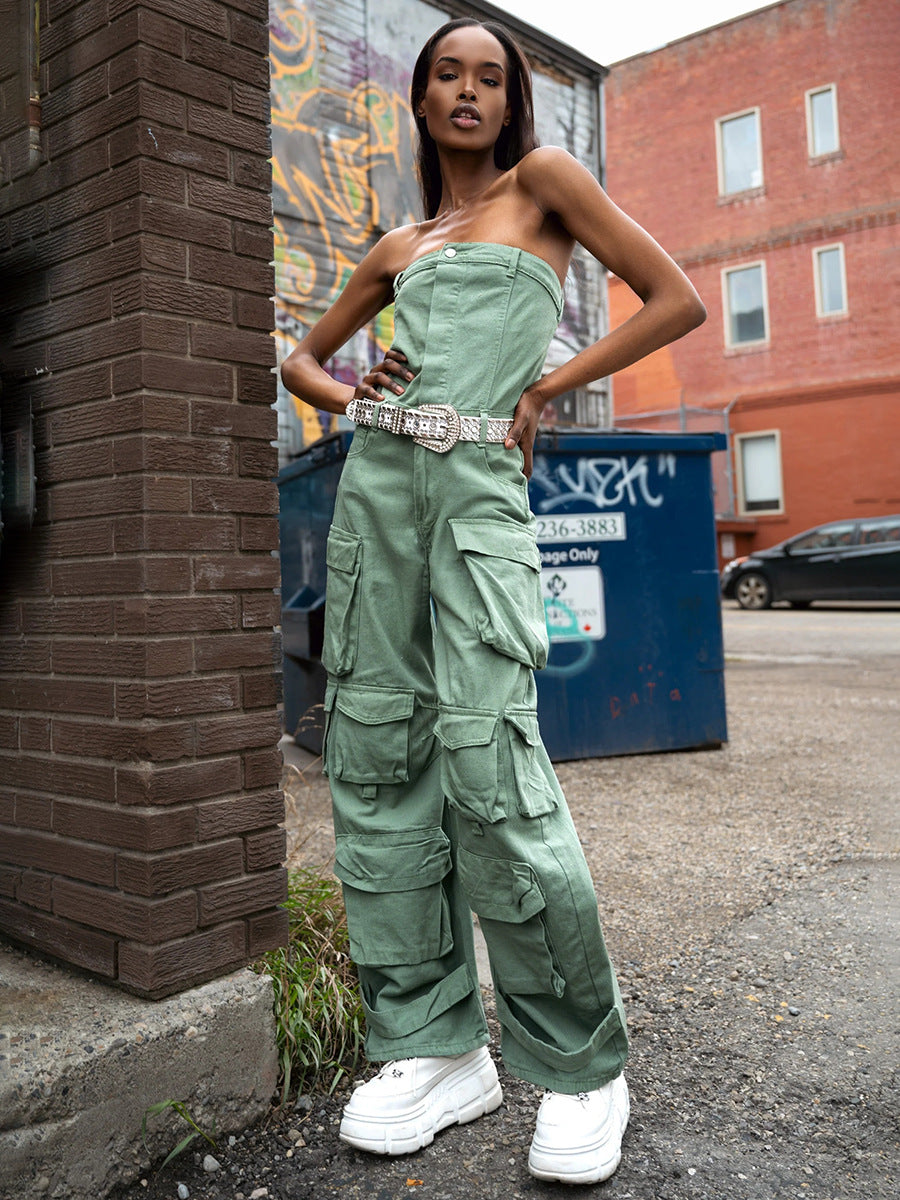 Dame Cargo- jumpsuit med smalt overdel og praktiske lommer Stilla