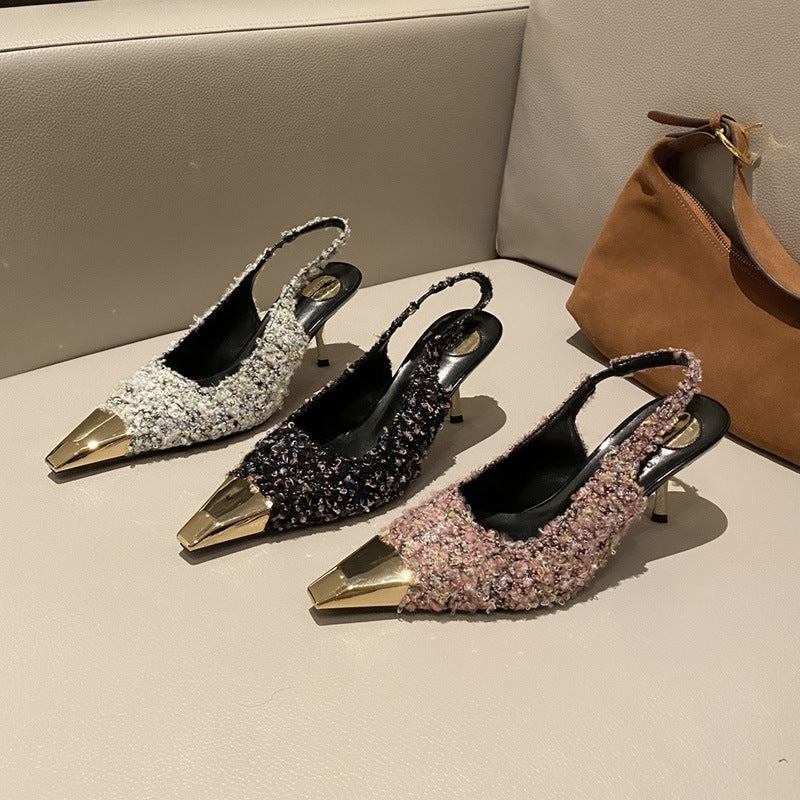 Dame Slingback Pumps med glitrende strassapplikationer og elegant spids Stilla