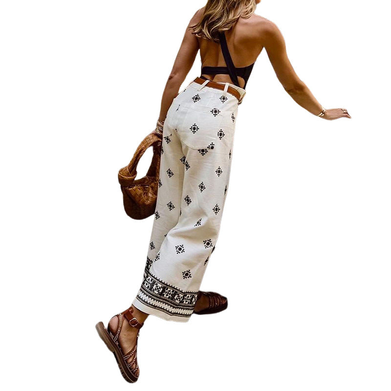 Dame Elegant Højvandsbukser med detaljeret Ethno-mønster Stilla