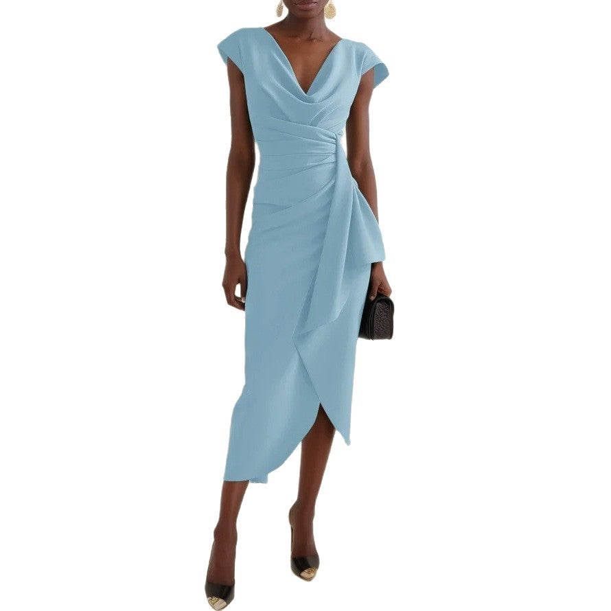 Dame Elegant Draperet Midi-Kjole Stilla
