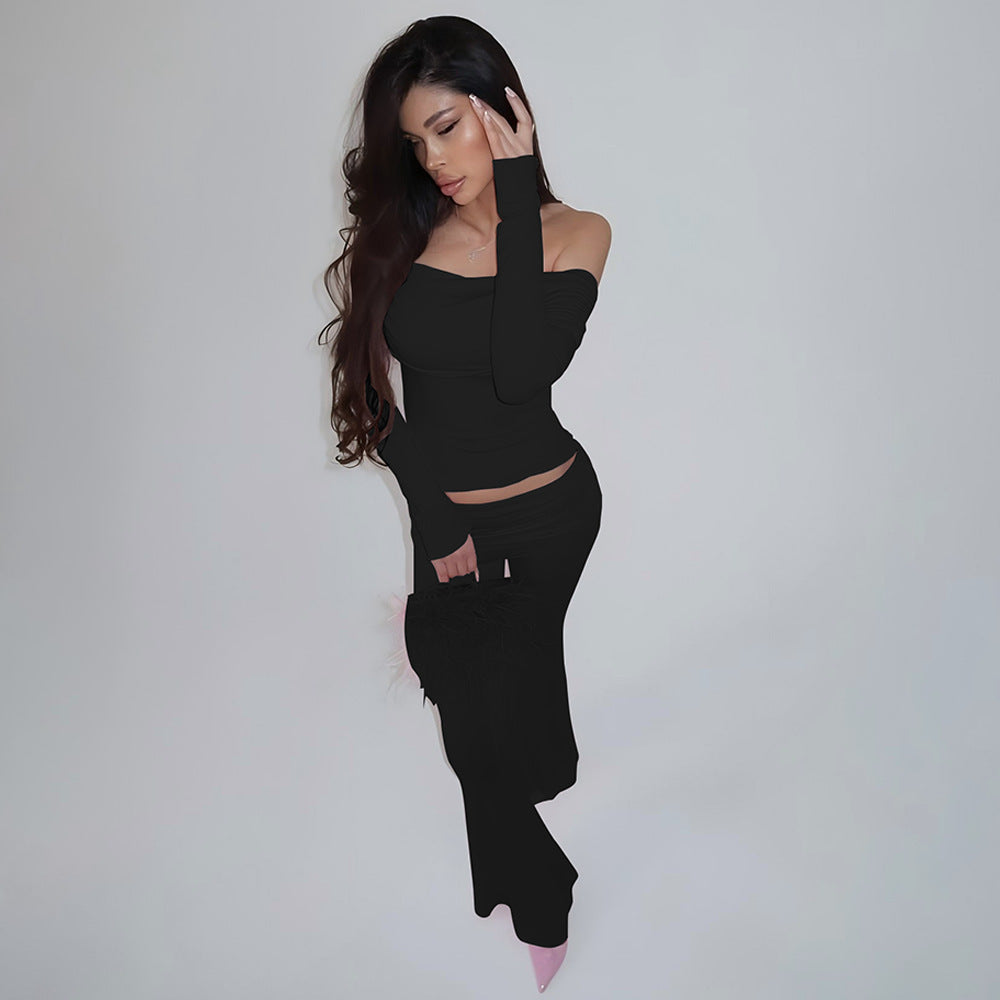 Dame Crop-Top og klokkebukser sæt med rynker Stilla