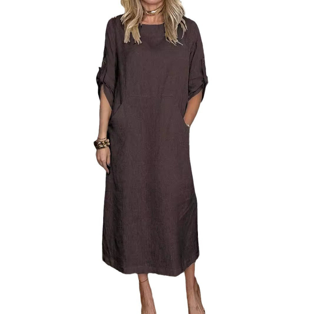 Dame afslappet maxikjole med praktiske lommer og 3/4-ærmer Stilla