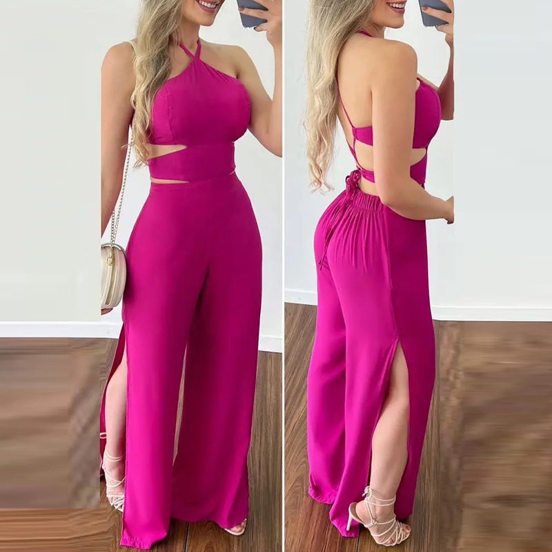 Dame elegant jumpsuit med dyb udskæring og tætsiddende silhuet Stilla