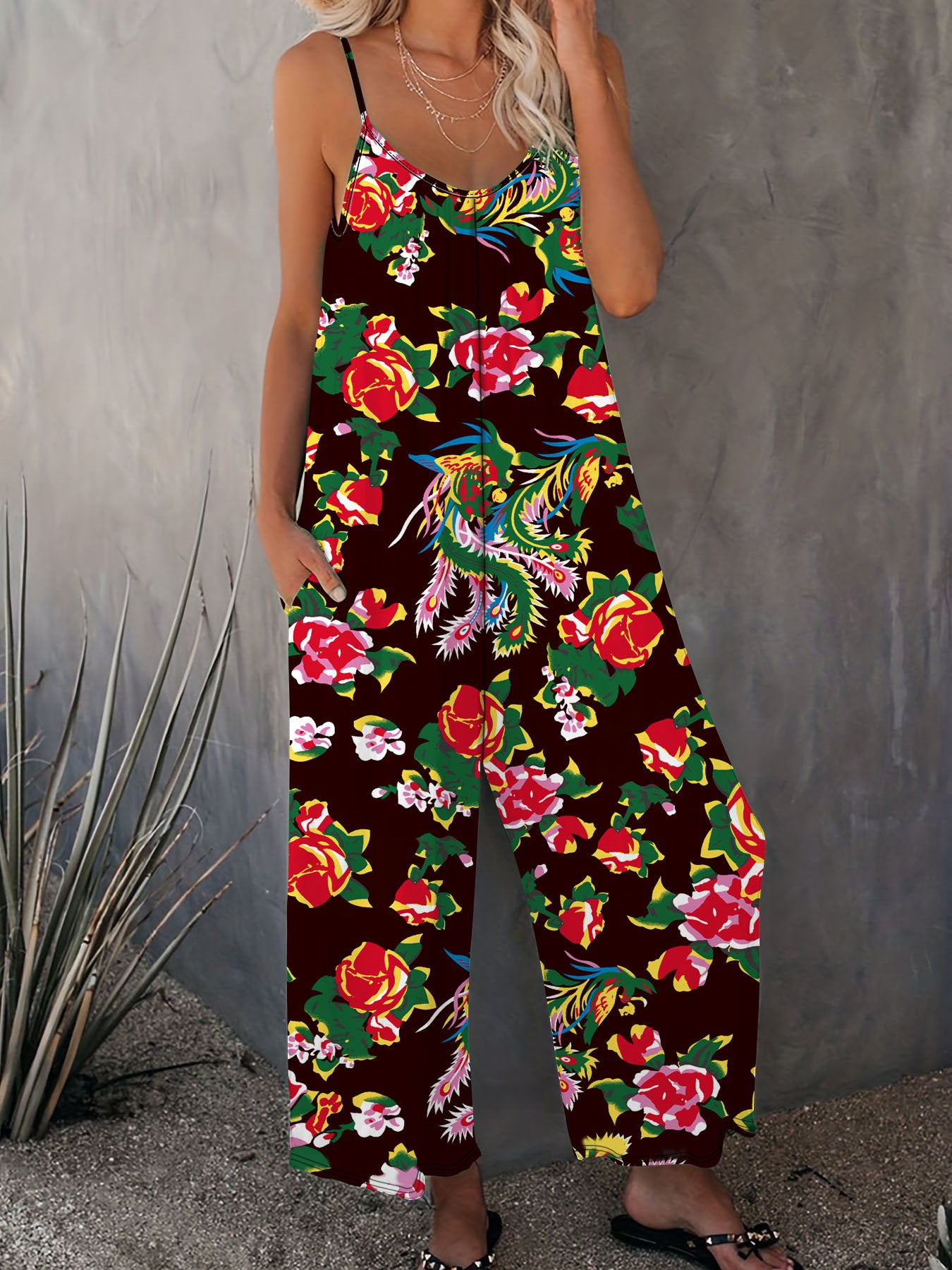 Dame sommer jumpsuit med blomster mønstre og bred pasform Stilla