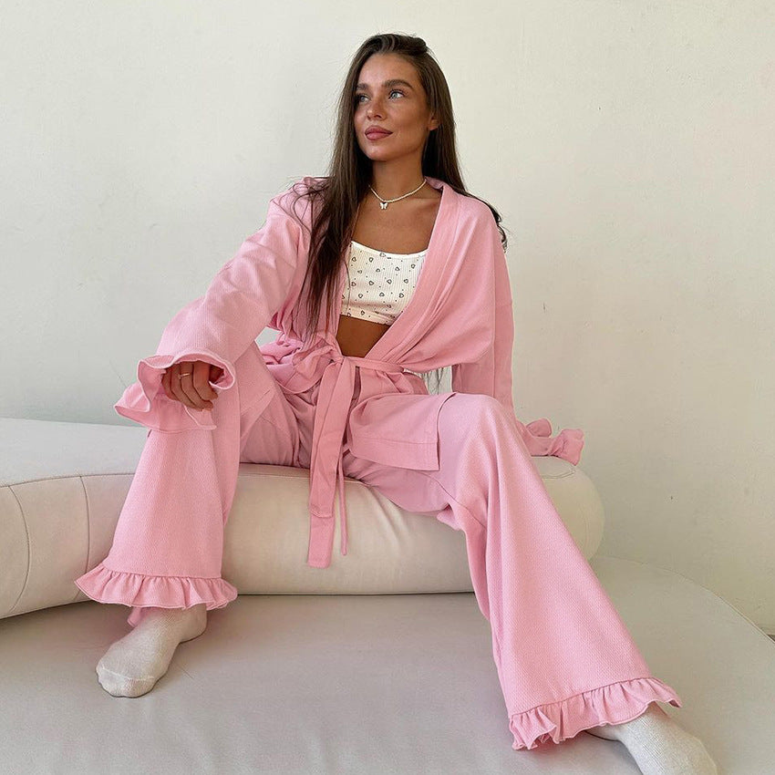 Dame afslappet lounge-sæt med afslappet kimono-top og rummelig bukser Stilla