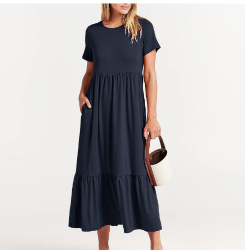 Dame afslappet maxikjole med elastisk talje og dyb flæse Stilla