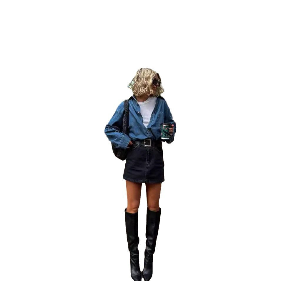 Dame Denim Skjorte i Oversized-Snit Stilla