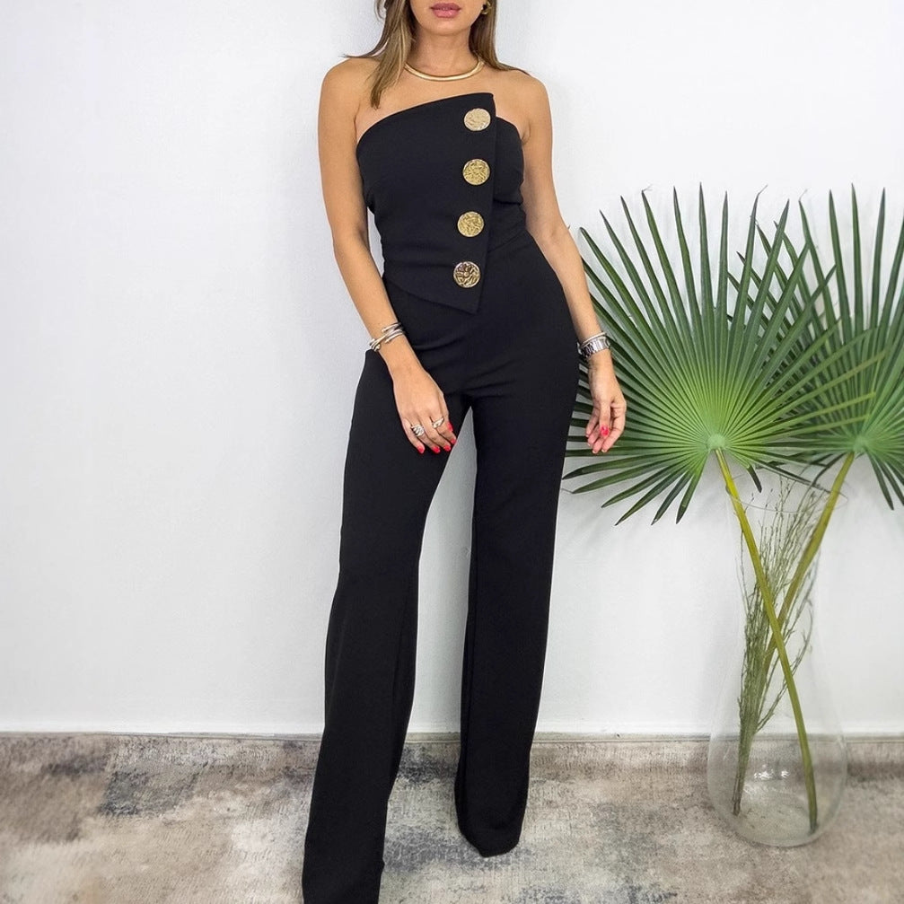 Dame Elegant skåret Jumpsuit med asymmetrisk overdel og gyldne knapdetaljer Stilla