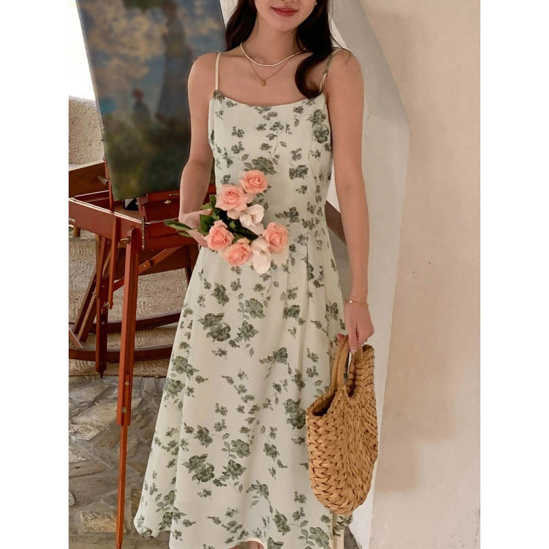 Dame A-linje Blomster Skjorte Midi Kjole med justerbare stropper Stilla