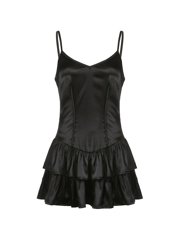 Dame elegant chiffon mini kjole med voluminøs flæse kant Stilla