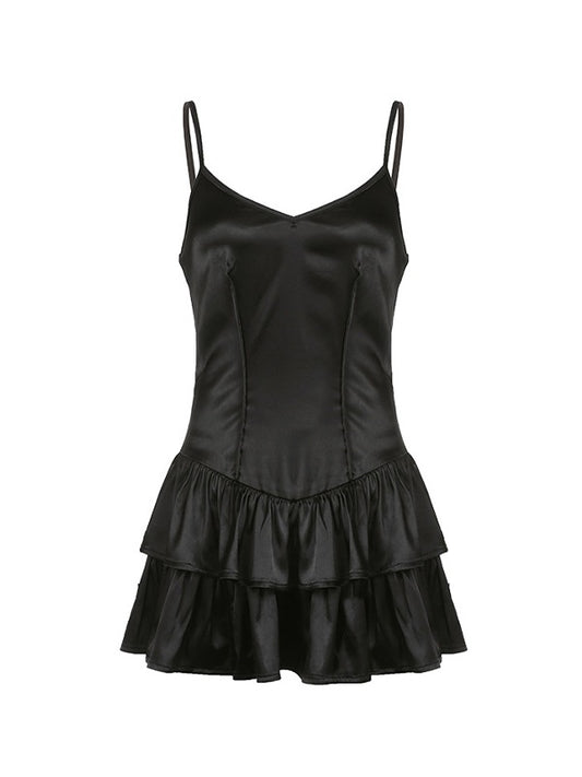 Dame elegant chiffon mini kjole med voluminøs flæse kant Stilla