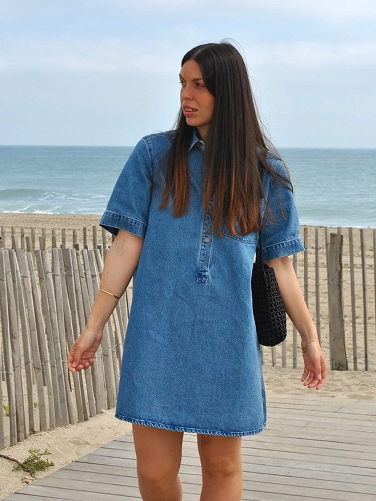 Dame Denim-Skjortekjole Stilla