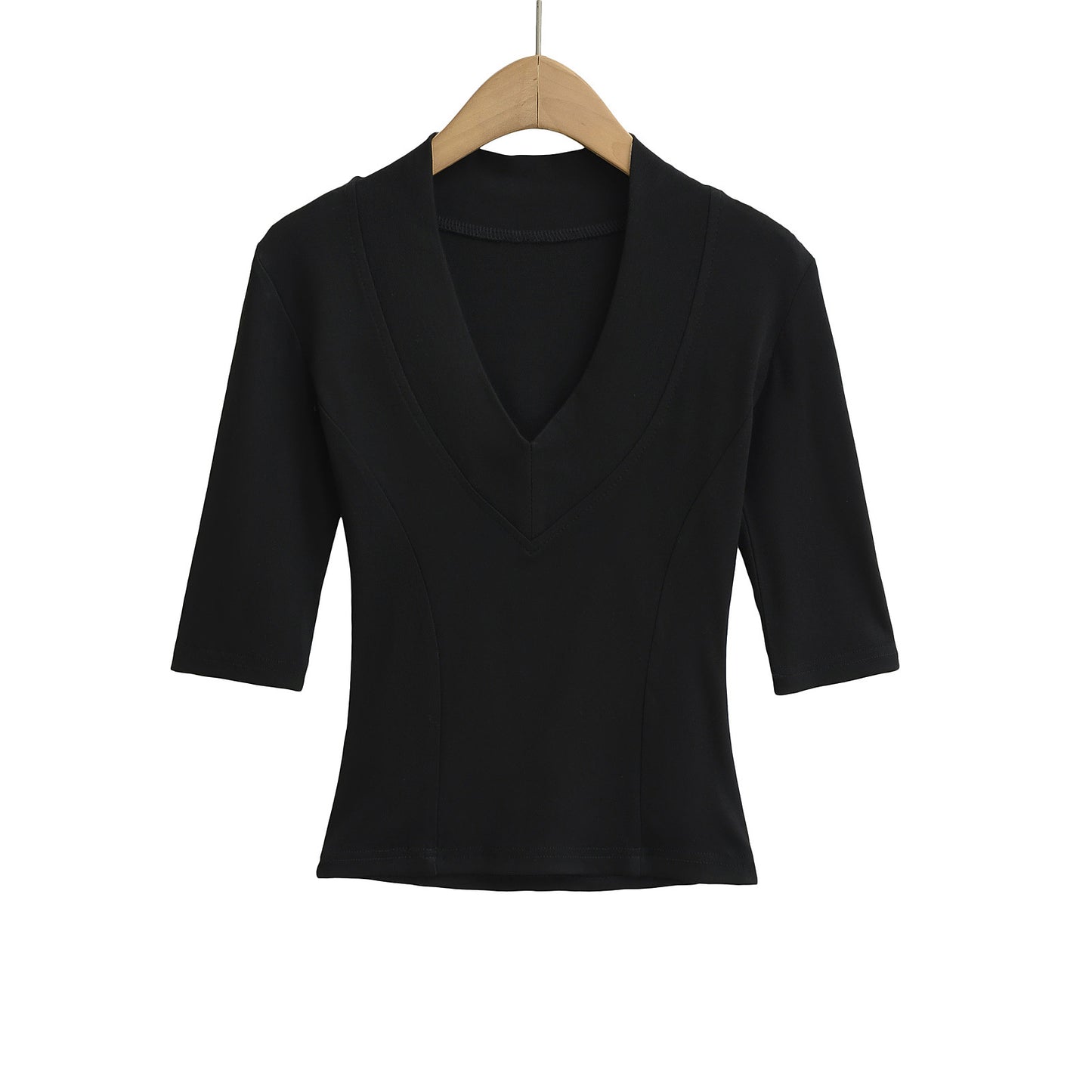 Dame elegant bluse med dyb V-hals og korte ærmer Stilla