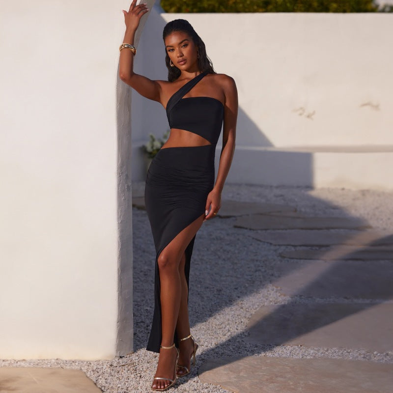 Dame Cut-Out Maxikjole med asymmetrisk design og rynket overdel Stilla