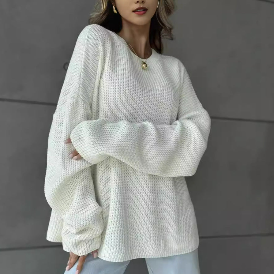 Dame afslappet sweater i strukturstrikdesign Stilla