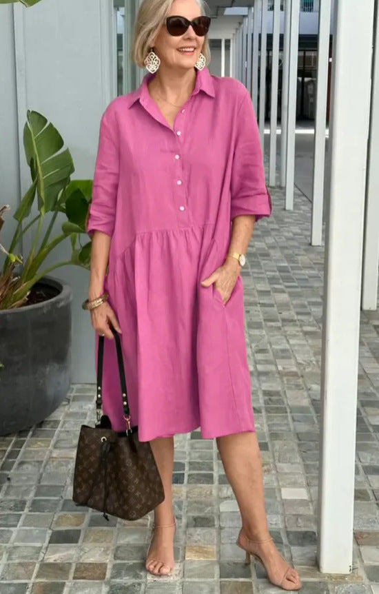 Dame afslappet skjortekjole med praktiske lommer og flæse detaljer Stilla