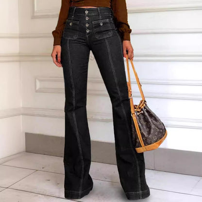 Damer Højskåret Tryklåsjeans med vintage detaljer og dekorative knapper Stilla