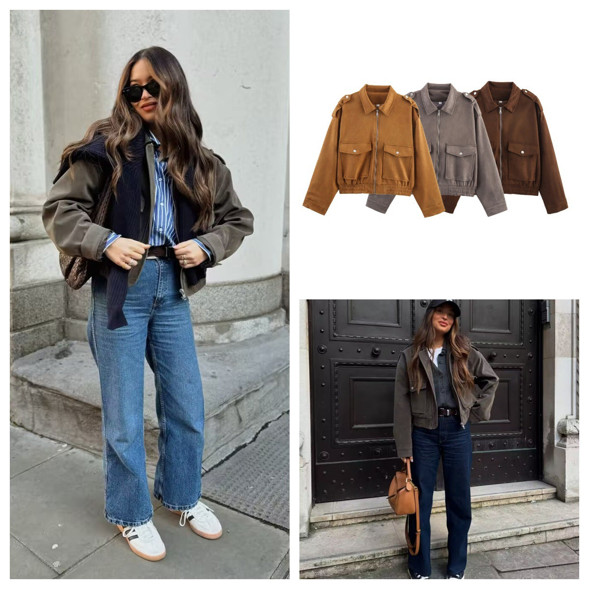 Dame afslappet kunstlæder bomberjakke med praktiske lommer Stilla