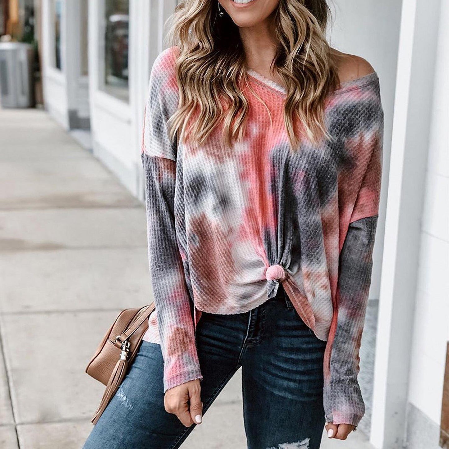 Dame afslappet knap-top med sideknude Stilla