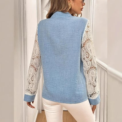 Dame Elegant Bluse med Spidsedetaljer og Casual Snit Stilla