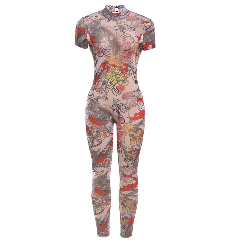 Dame Mode jumpsuit lavet af gennemsigtigt materiale med elegant mønster Stilla
