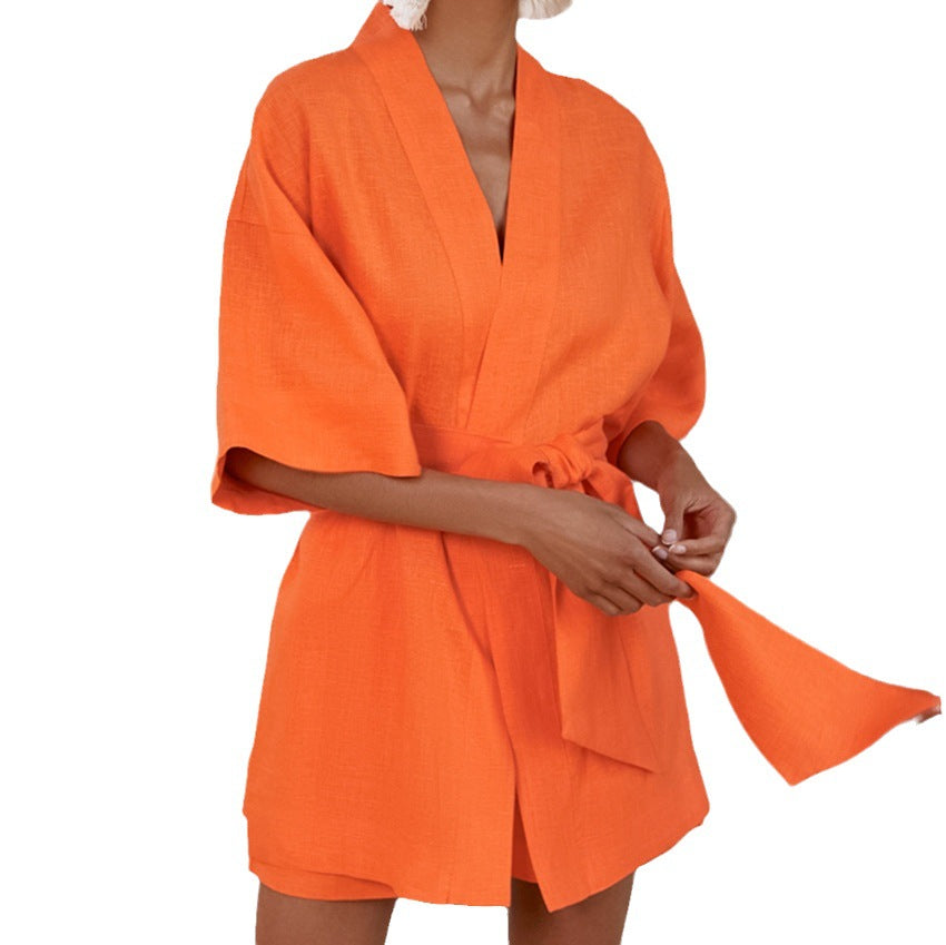Dame Kimono-Style Kort jumpsuit med elegant talje og praktiske lommer Stilla