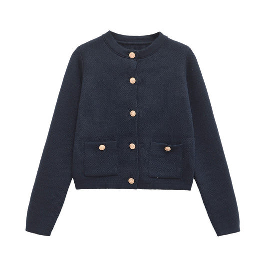 Femme Klassisk Button-Up Cardigan med funktionelle lommer Stilla