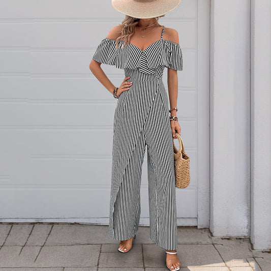 Dame Off-Shoulder Stribet Jumpsuit Stilla