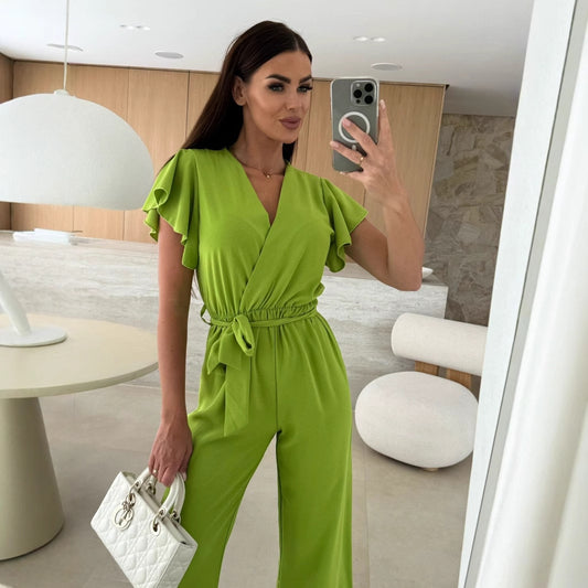Dame elegant jumpsuit med indviklet udseende og flæseærmer Stilla