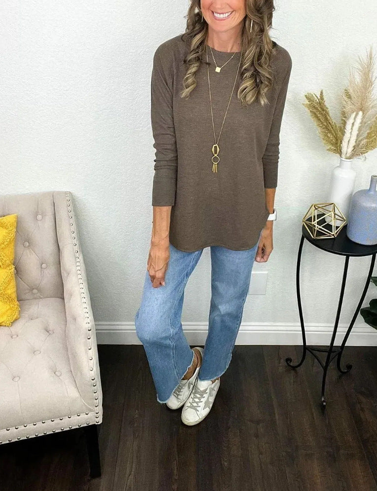 Dame afslappet langærmet skjorte med moderigtigt knude-detalje og struktur Stilla