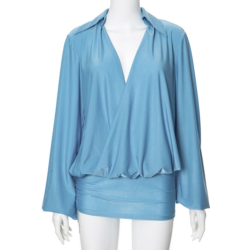 Dame Elegant indpakningsbluse med dyb v-halsudskæring og skulderdetaljer Stilla