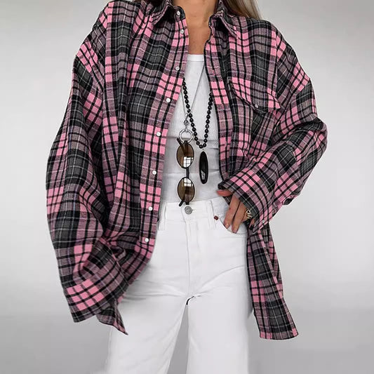 Dame afslappet flannel skjorte med plus størrelse Stilla