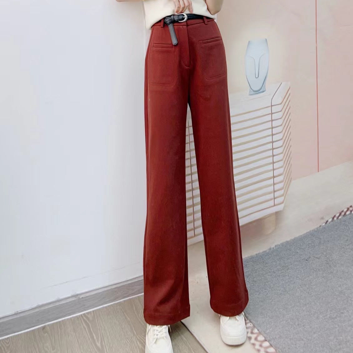 Dame Elegant Høj Talje Bukser med lige snit og praktiske lommer Stilla