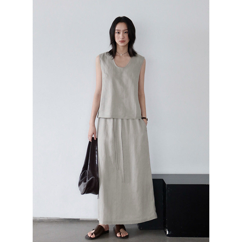 Dame afslappet Maxikjole med justerbart taljebælte og kvalitetslinnedmix Stilla