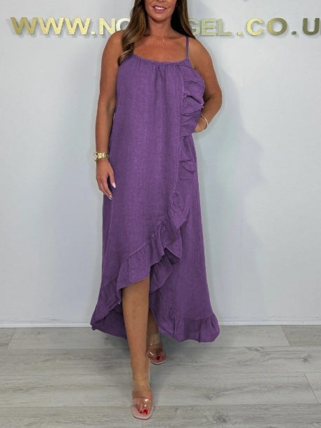 Dame afslappet maxikjole med flæser og asymmetrisk fald Stilla