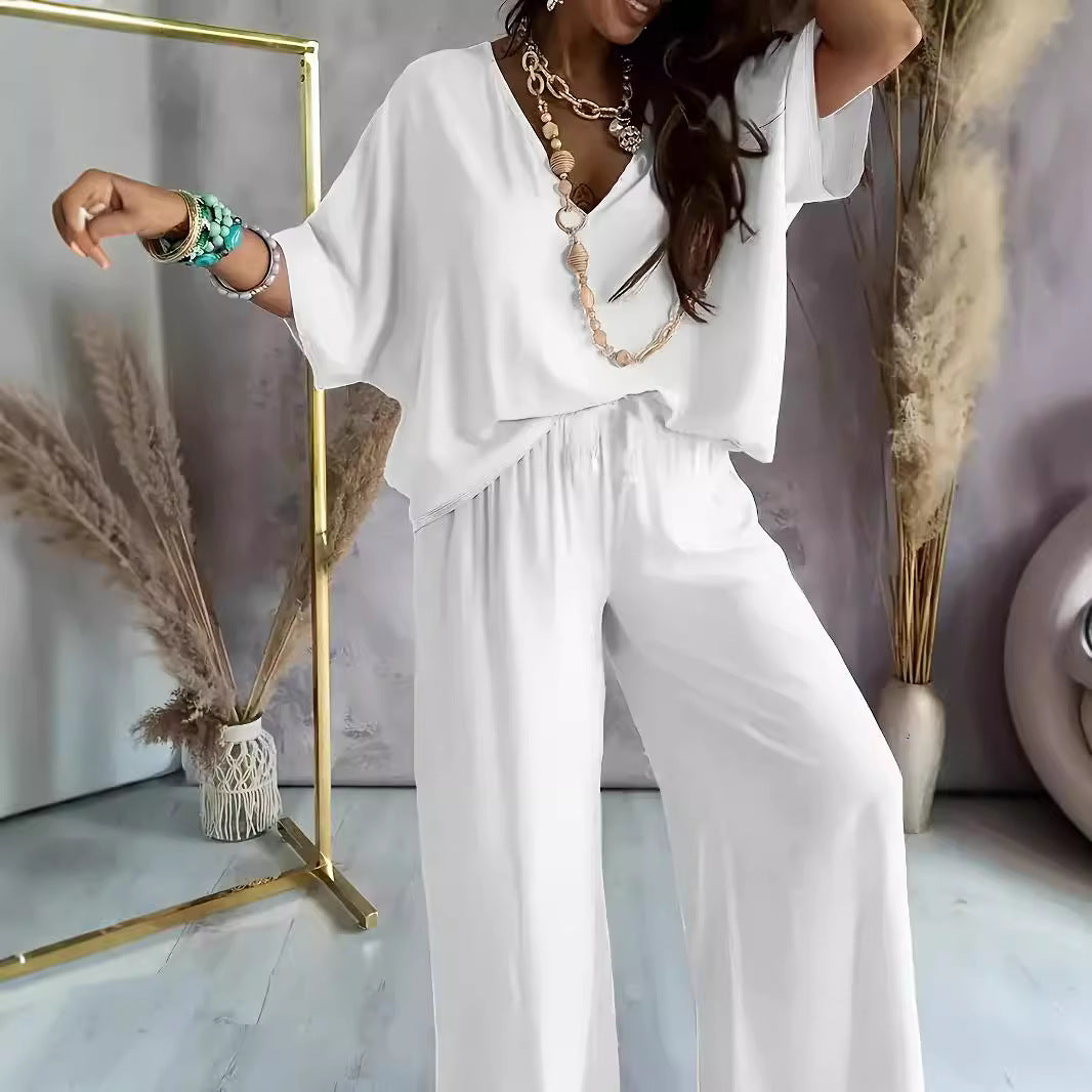 Dame afslappet og luftig to-delt sæt med vidde ben Stilla