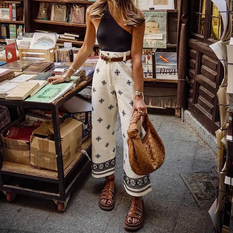 Dame Elegant Højvandsbukser med detaljeret Ethno-mønster Stilla