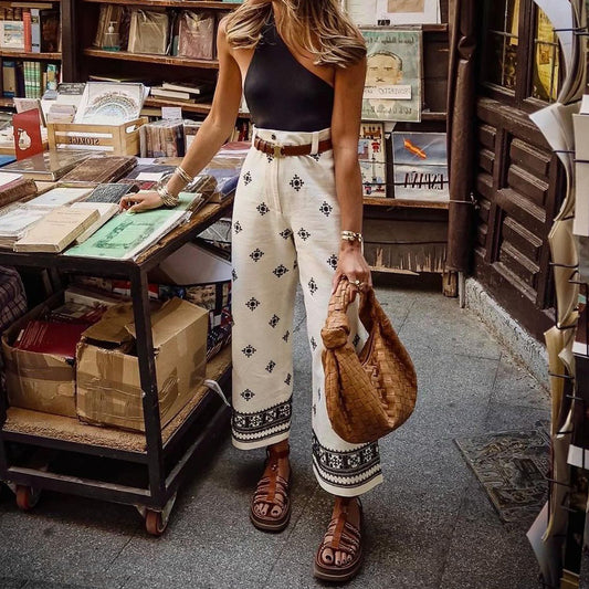Dame Elegant Højvandsbukser med detaljeret Ethno-mønster Stilla