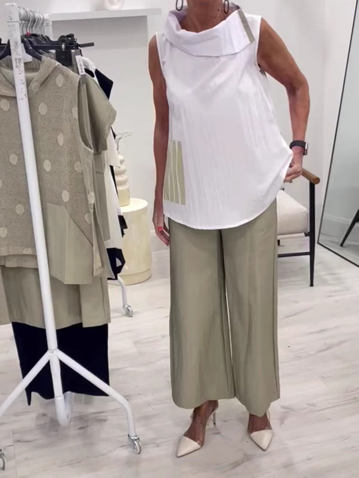 Dame elegant bluse med asymmetrisk krave og modemæssigt design Stilla