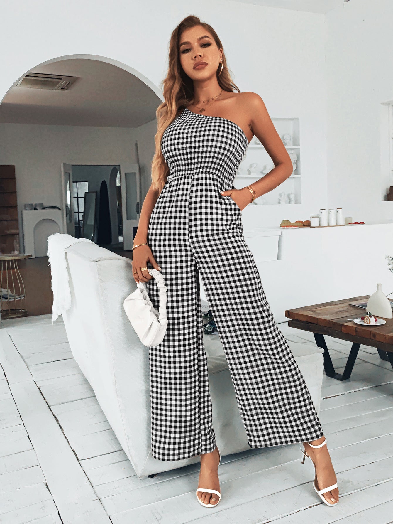 Stilla | Mode Ærmeløs Off Shoulder Trykt Bred Ben Jumpsuit