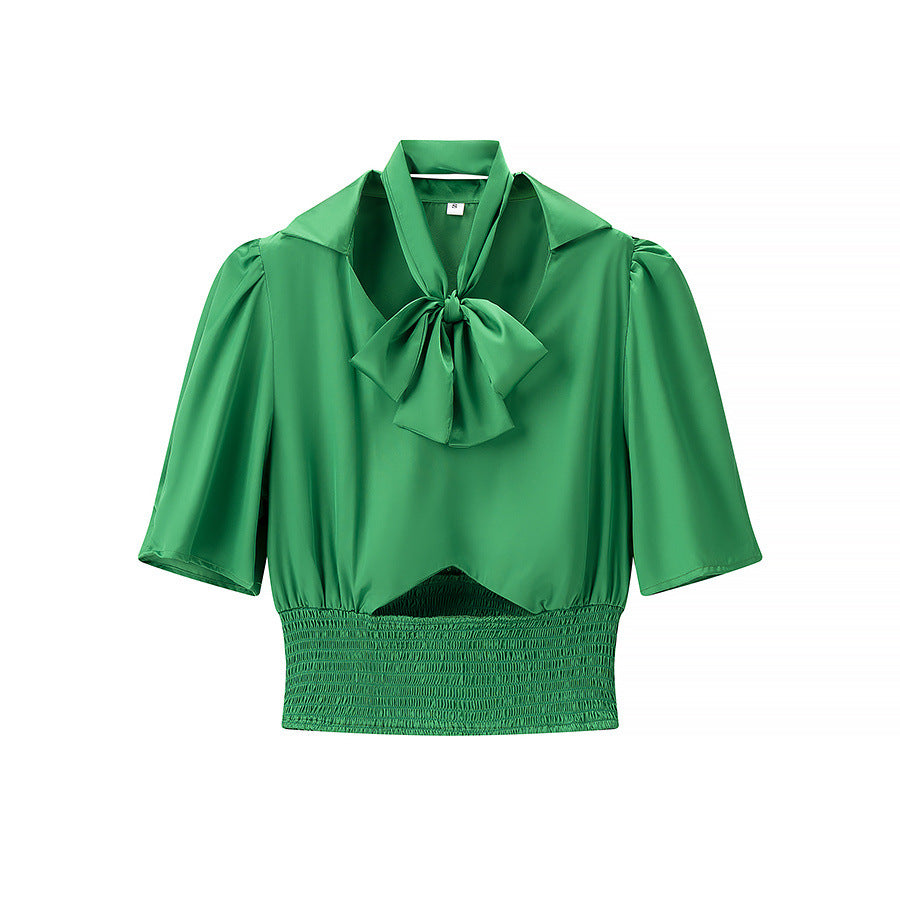 Dame Elegant Bluse med Sløjfedetalje og Rynket Kant Stilla