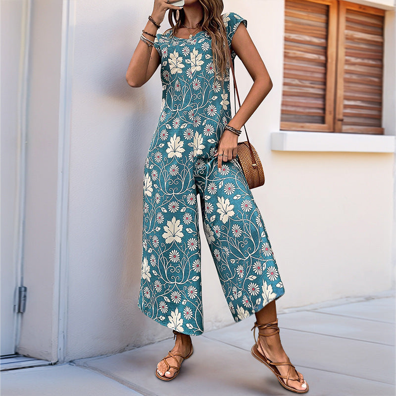 Dame Floral Print brede ben bukser jumpsuit Stilla