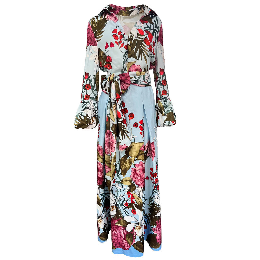 Dame Elegant Jumpsuit med blomstret design og taljebælte Stilla