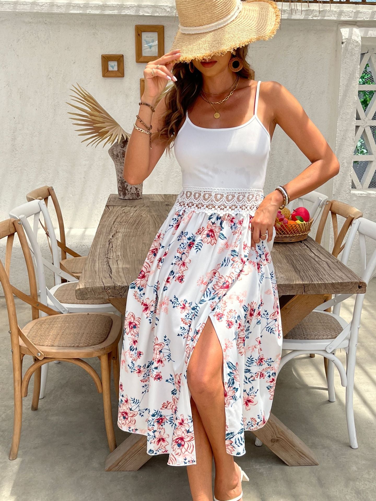 Dame Elegant Floral Midi Kjole Stilla