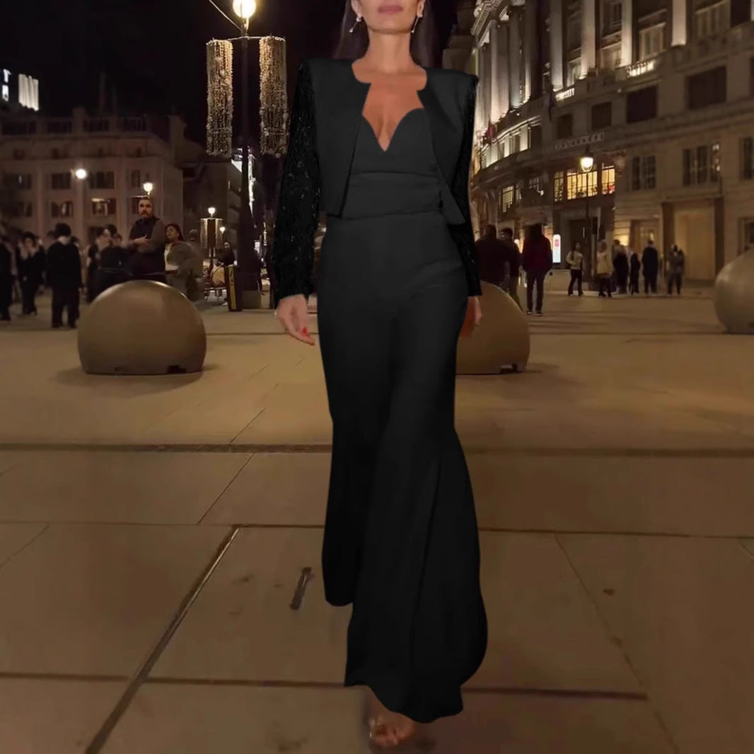 Dame Elegant jumpsuit med raffineret V-udskæring og svingende ben Stilla