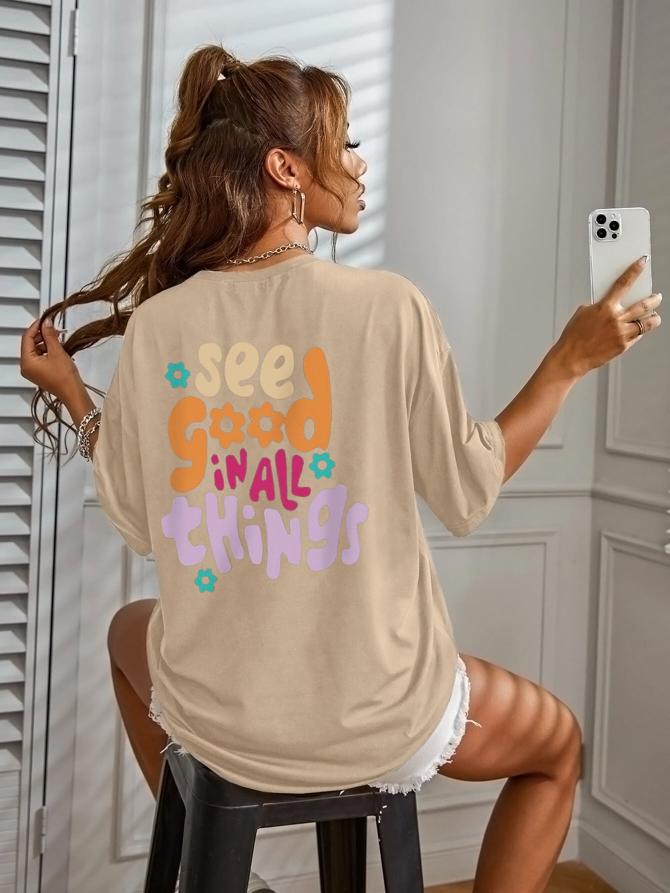 Dame afslappet oversized T-shirt med motiverende slogan Stilla